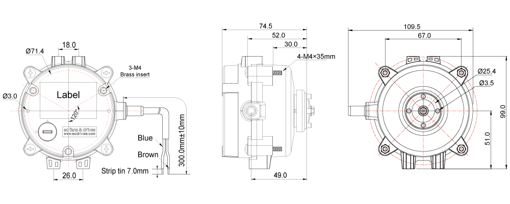 ECY-30 Series Motor Dimensional Drawing