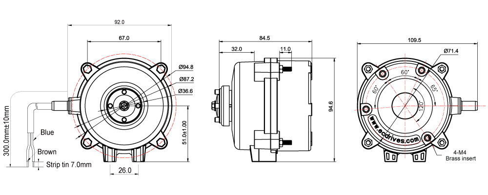 ECY-45 Series Motor Dimensional Drawing